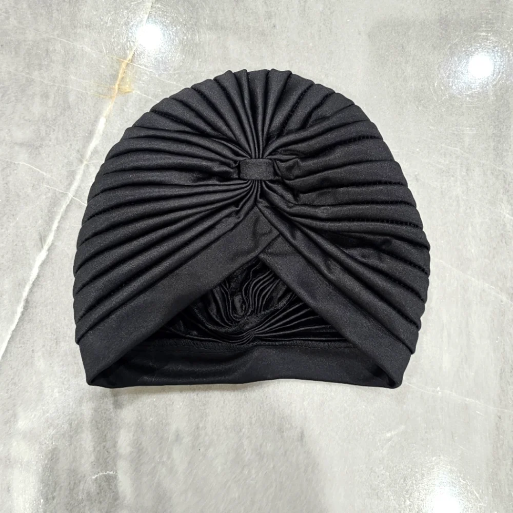 NWT Black Pleated Stretch Turban Hat Beanie